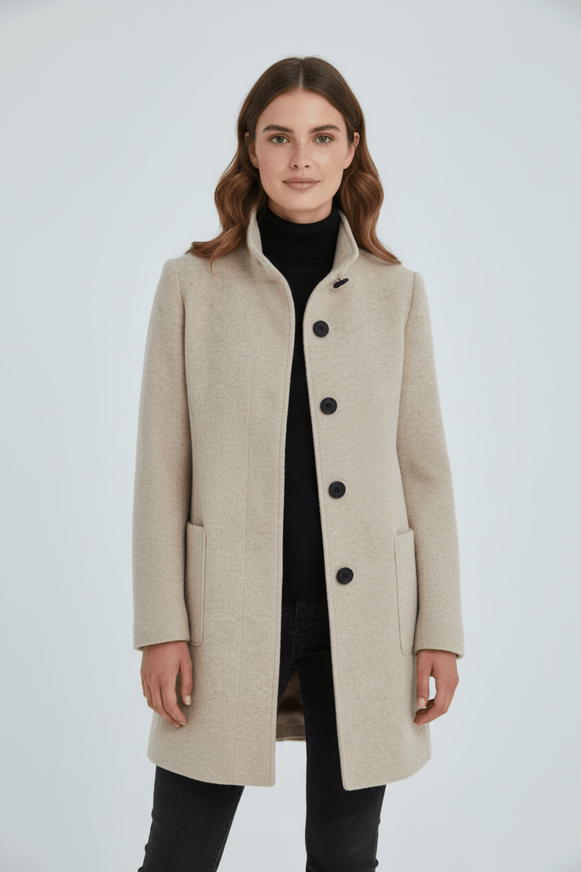 Manteau Femme Laine Mélangée Col Montant