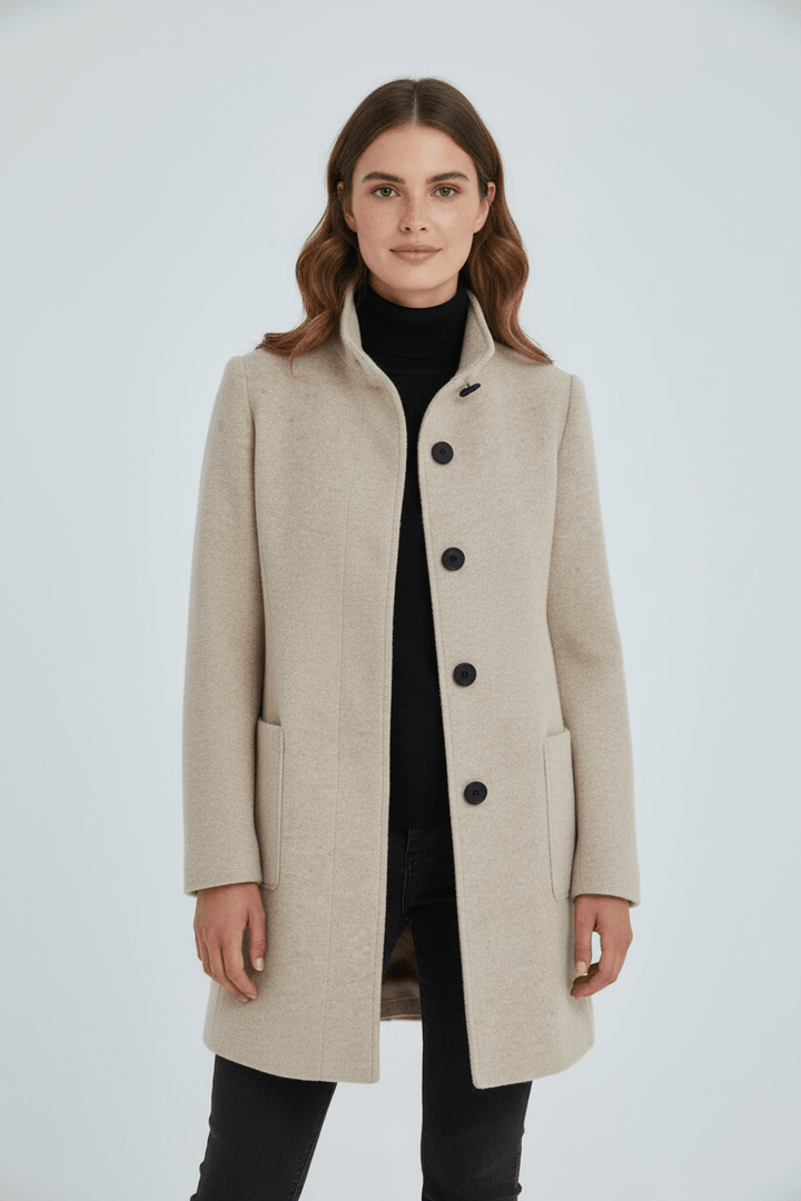 Manteau Femme Laine Mélangée Col Montant