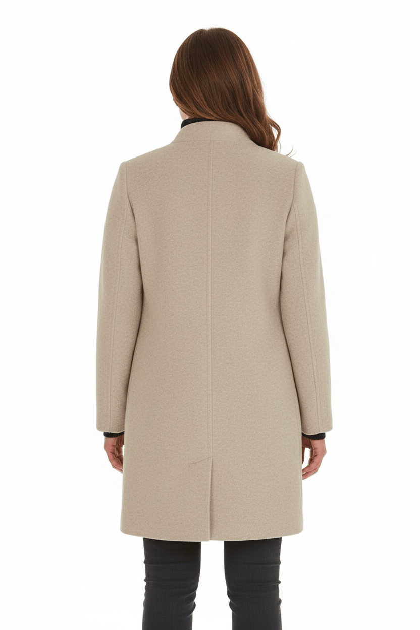 Manteau Femme Laine Mélangée Col Montant