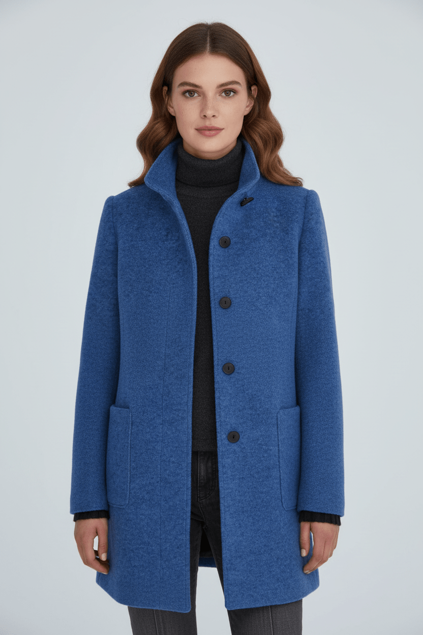 Manteau Femme Laine Mélangée Col Montant