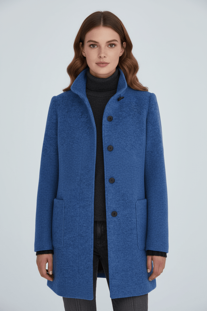 Manteau Femme Laine Mélangée Col Montant
