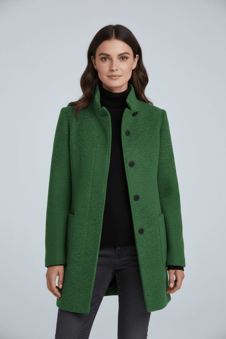Manteau Femme Laine Mélangée Col Montant