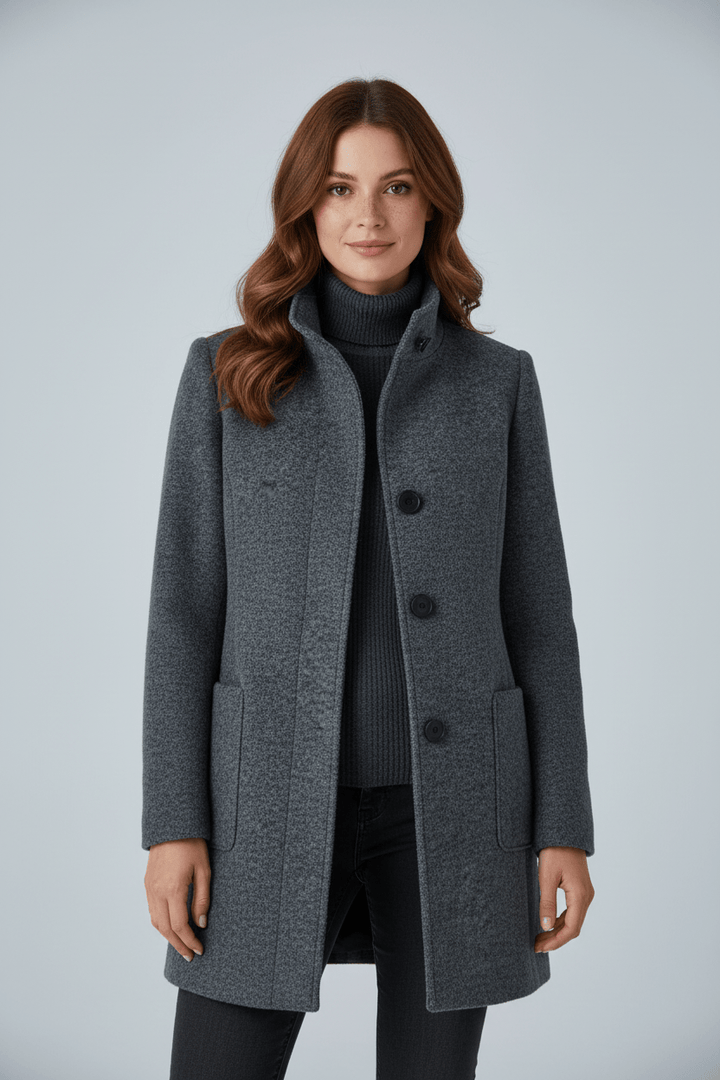 Manteau Femme Laine Mélangée Col Montant