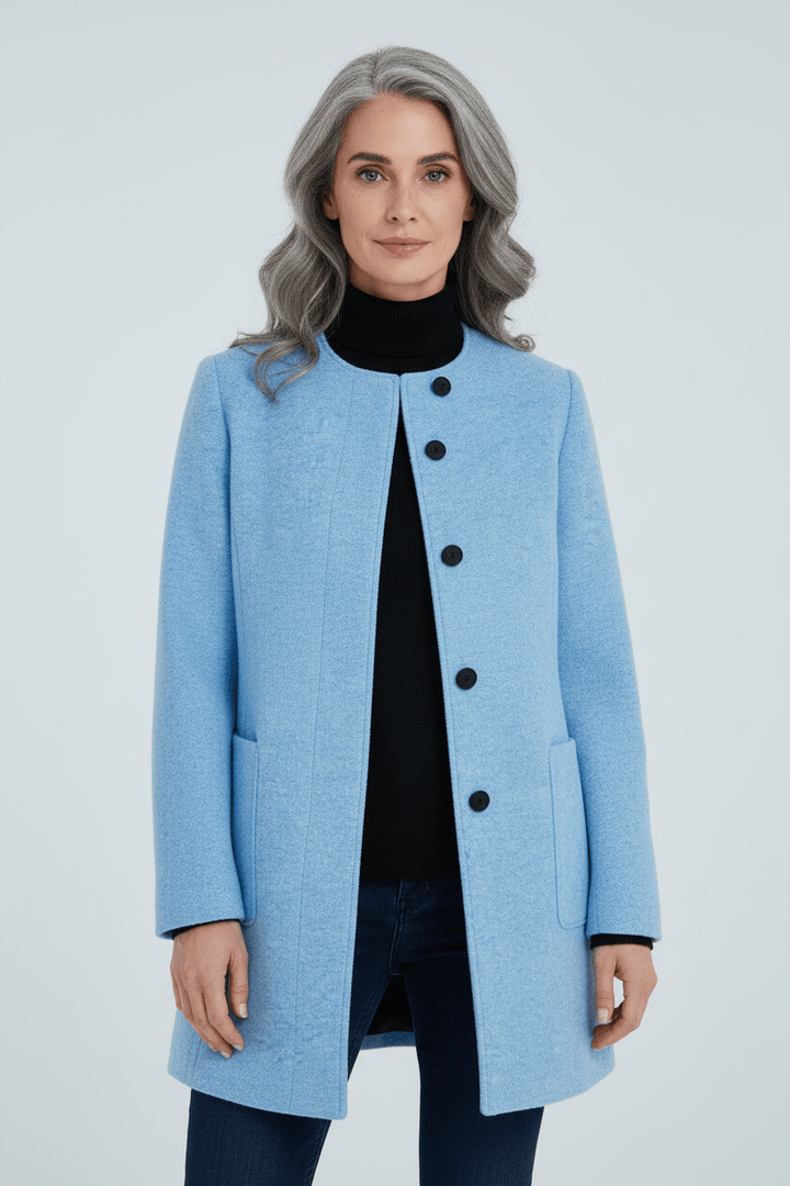 Manteau Femme Laine Mélangée Col Montant