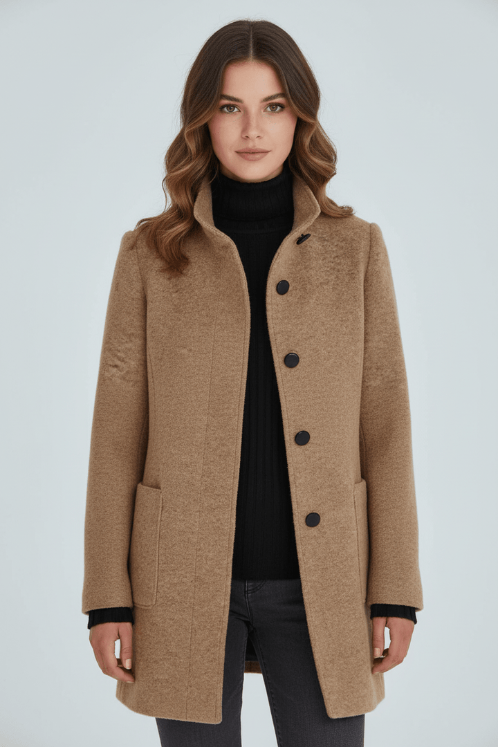 Manteau Femme Laine Mélangée Col Montant