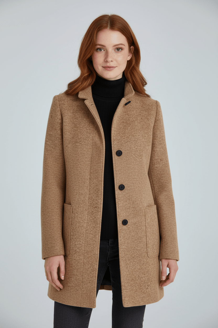Manteau Femme Laine Mélangée Col Montant