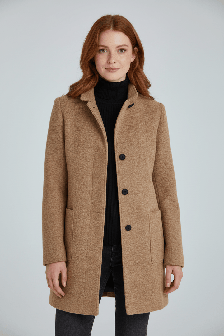 Manteau Femme Laine Mélangée Col Montant