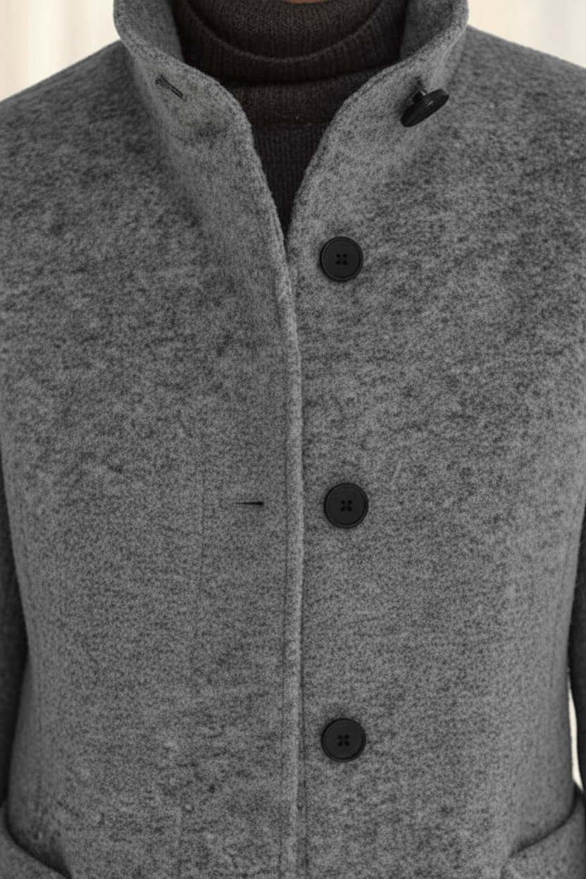 Manteau Femme Laine Mélangée Col Montant