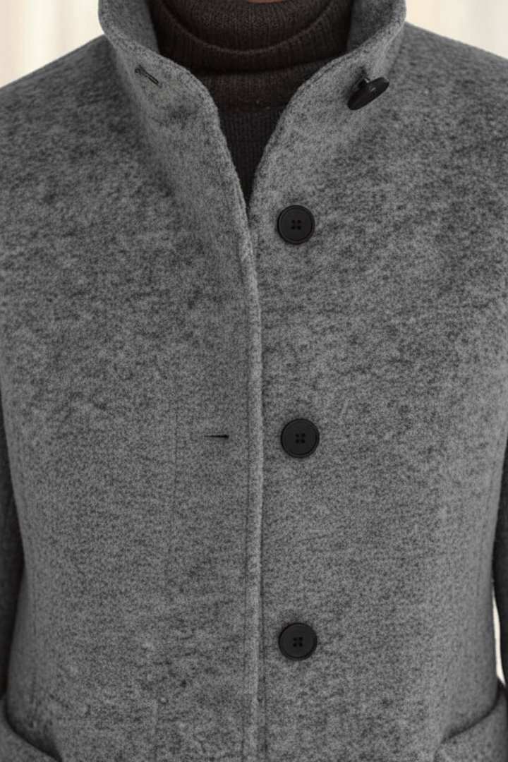 Manteau Femme Laine Mélangée Col Montant