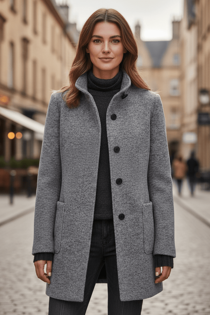 Manteau Femme Laine Mélangée Col Montant