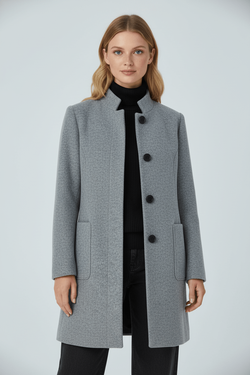Manteau Femme Laine Mélangée Col Montant