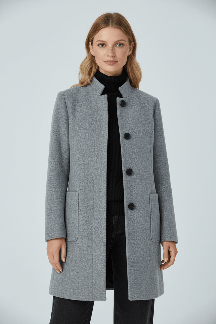 Manteau Femme Laine Mélangée Col Montant