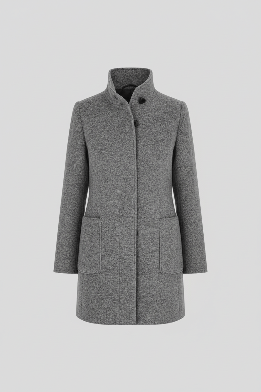 Manteau Femme Laine Mélangée Col Montant