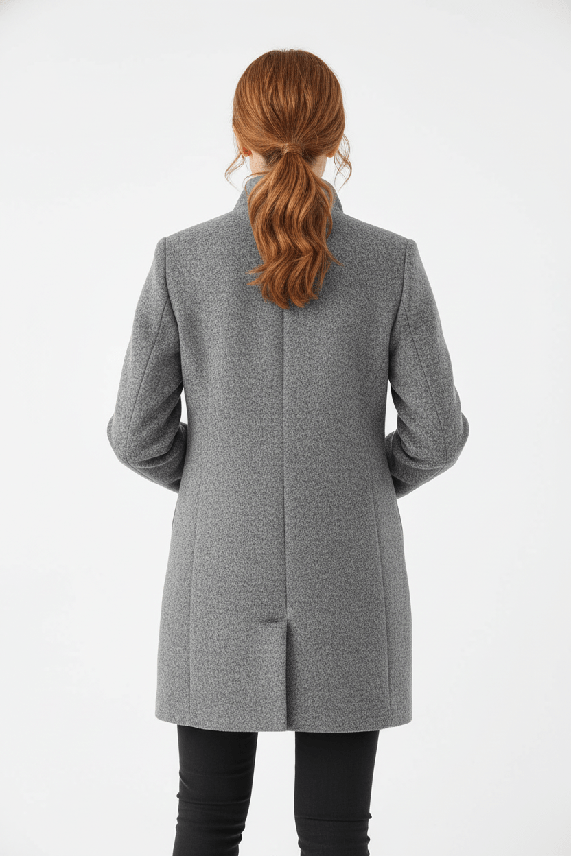 Manteau Femme Laine Mélangée Col Montant