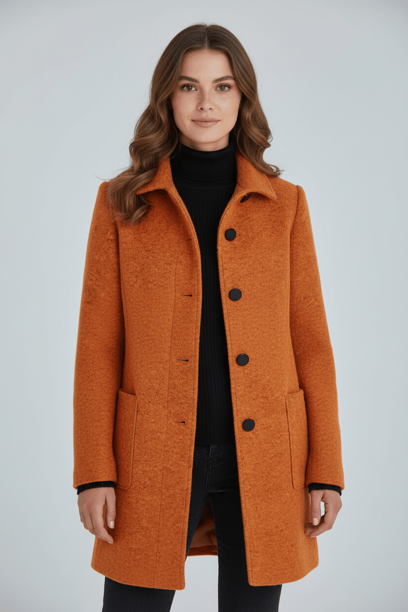 Manteau Femme Laine Mélangée Col Montant