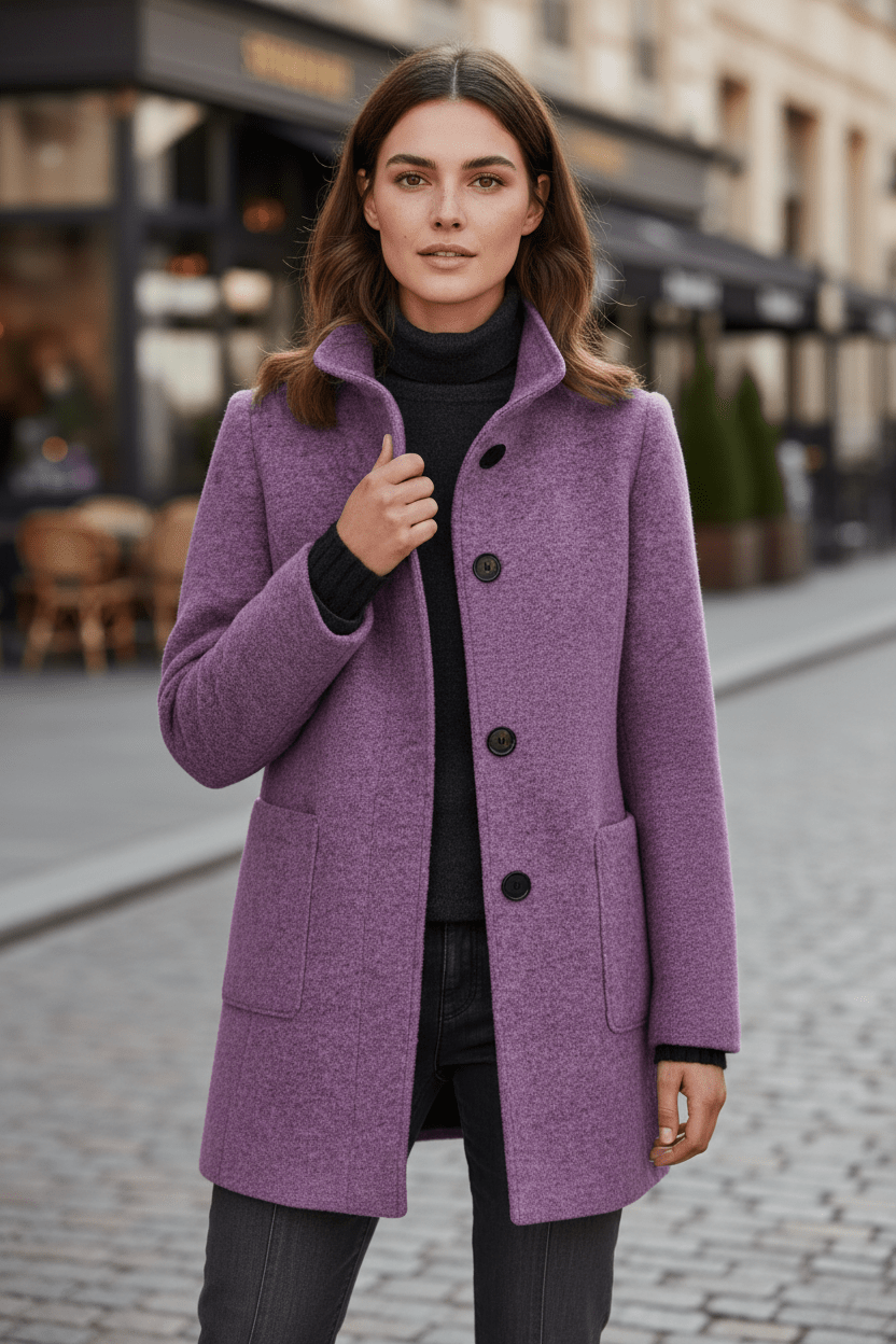 Manteau Femme Laine Mélangée Col Montant