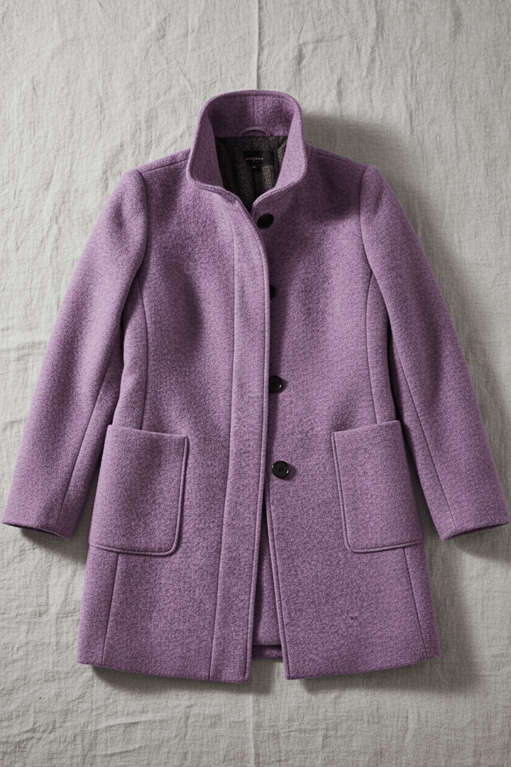Manteau Femme Laine Mélangée Col Montant