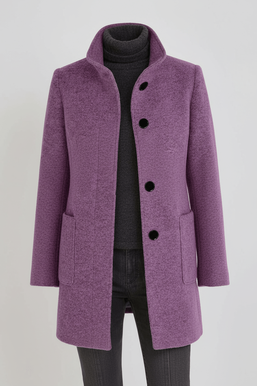 Manteau Femme Laine Mélangée Col Montant