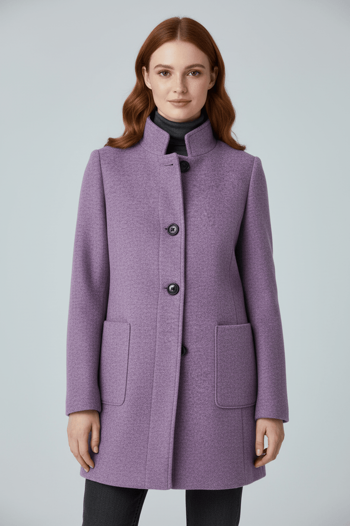 Manteau Femme Laine Mélangée Col Montant