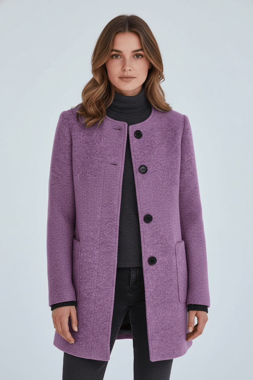 Manteau Femme Laine Mélangée Col Montant