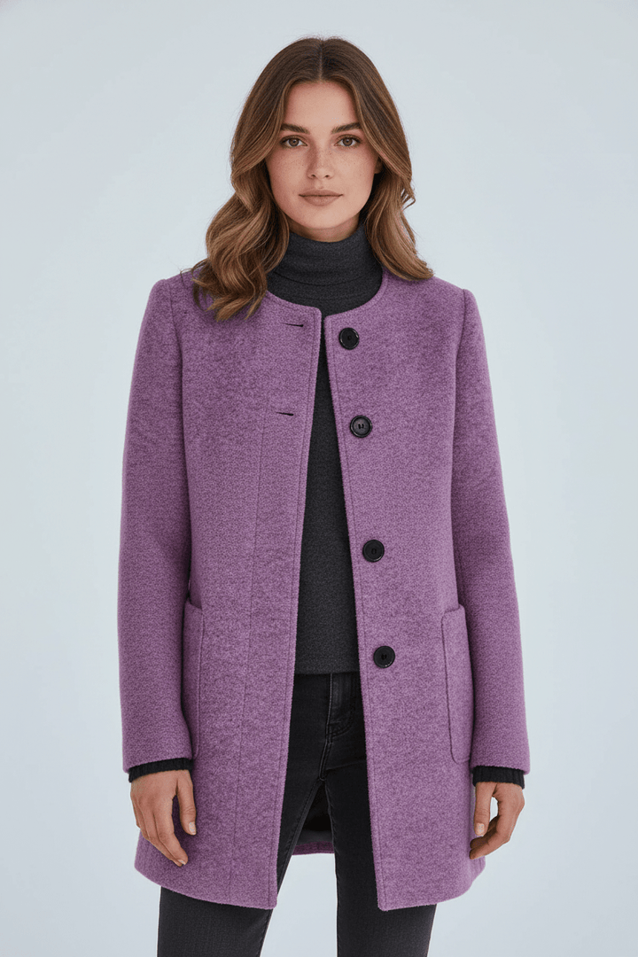 Manteau Femme Laine Mélangée Col Montant