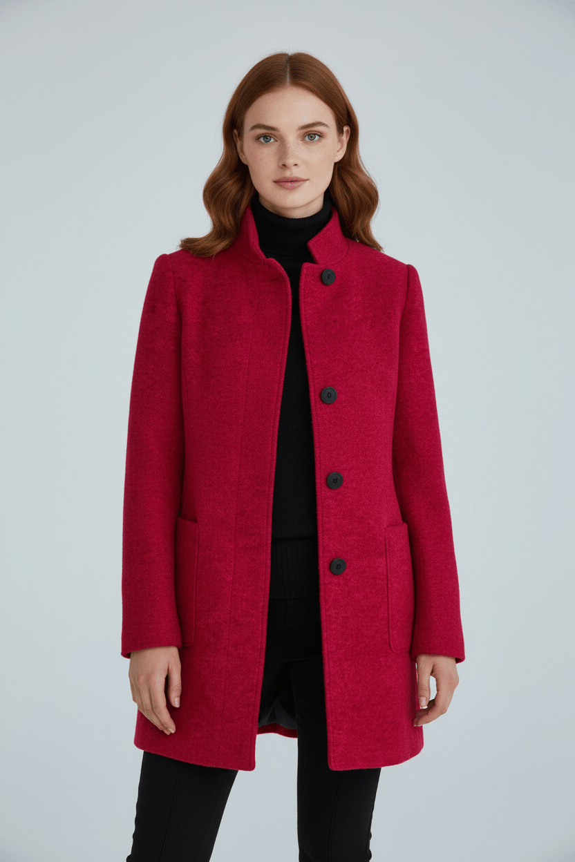 Manteau Femme Laine Mélangée Col Montant