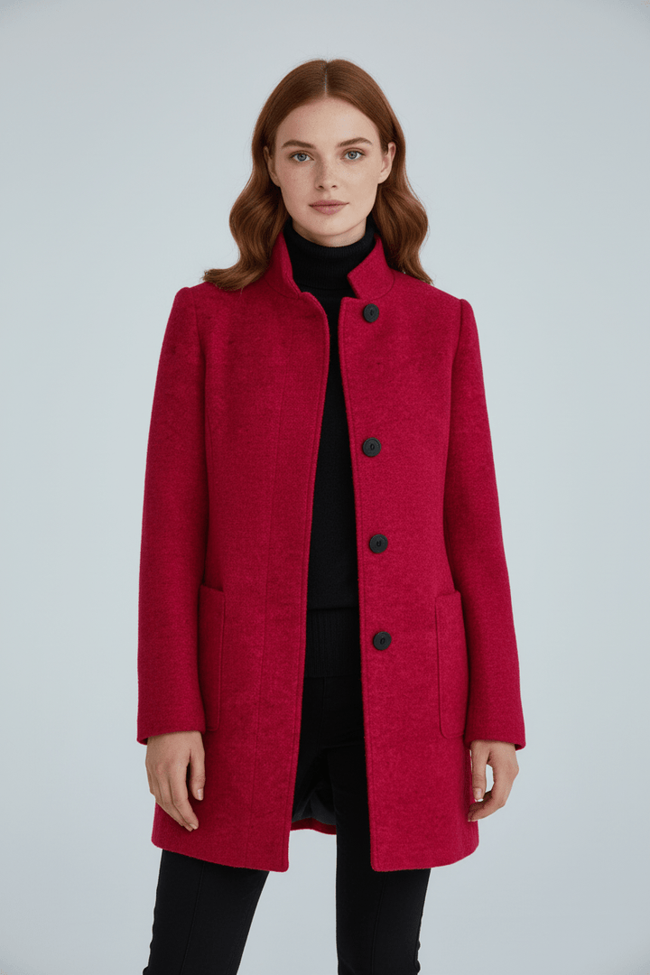 Manteau Femme Laine Mélangée Col Montant