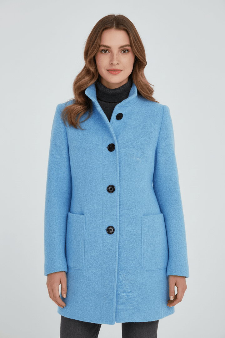 Manteau Femme Laine Mélangée Col Montant