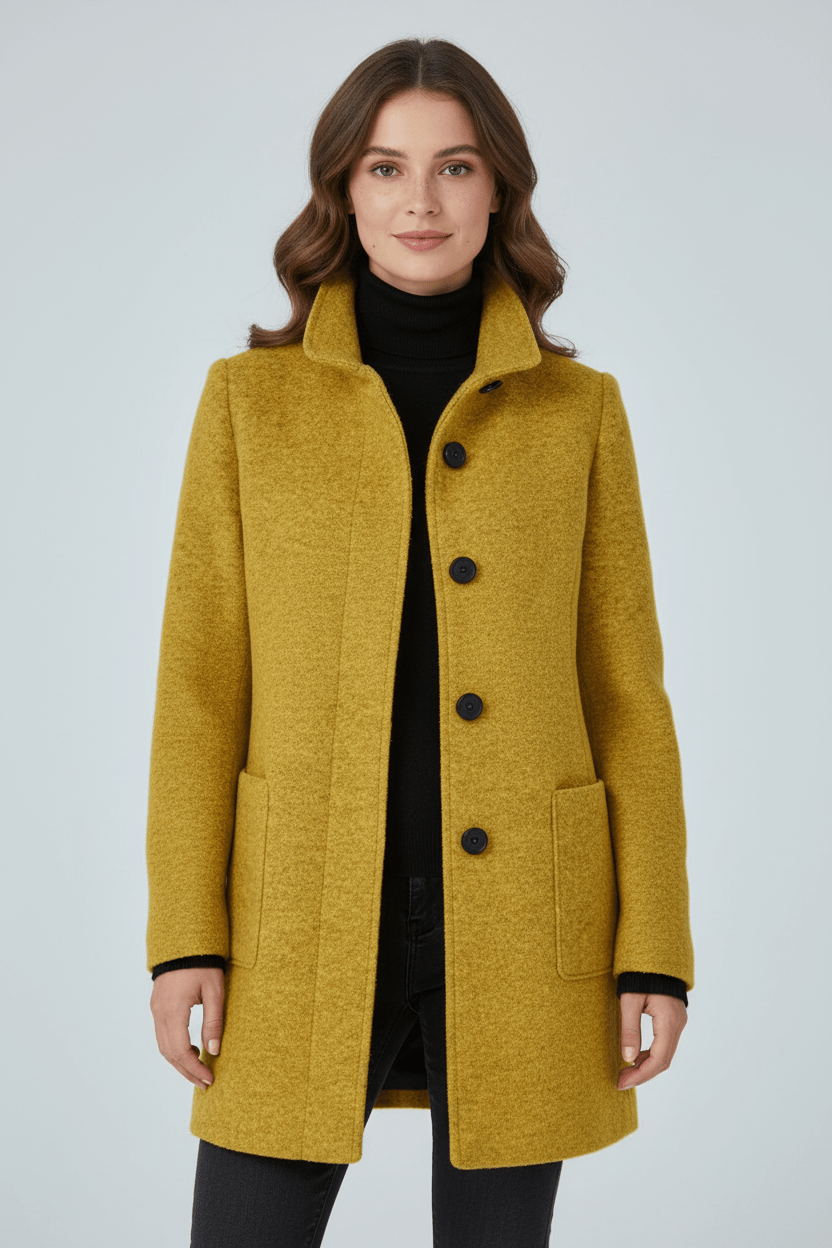 Manteau Femme Laine Mélangée Col Montant