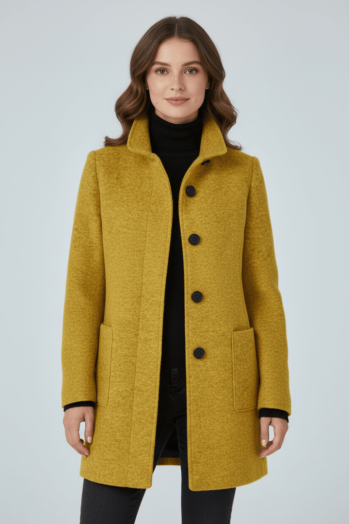 Manteau Femme Laine Mélangée Col Montant