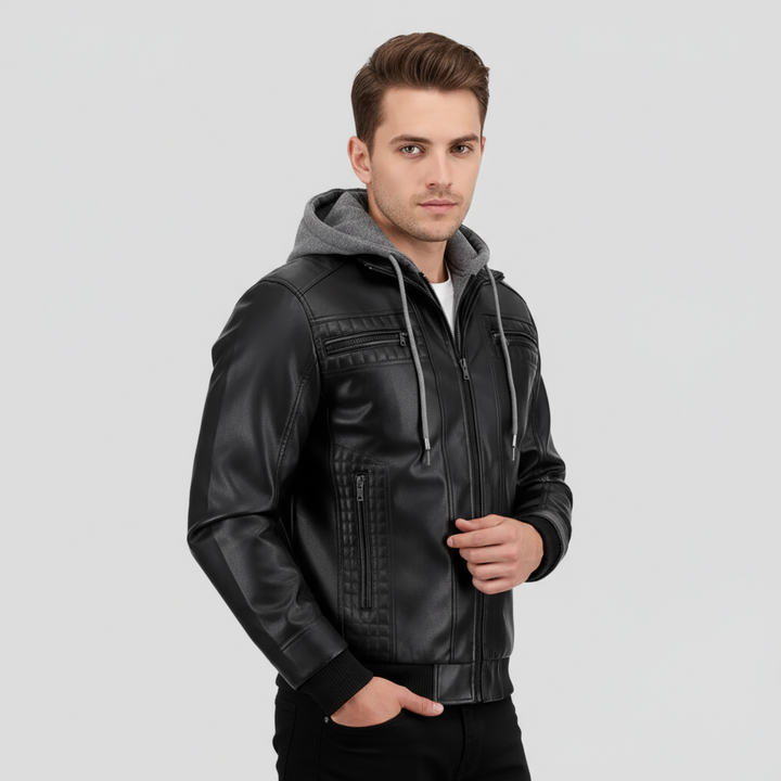 Veste Motard Homme Cuir à Capuche