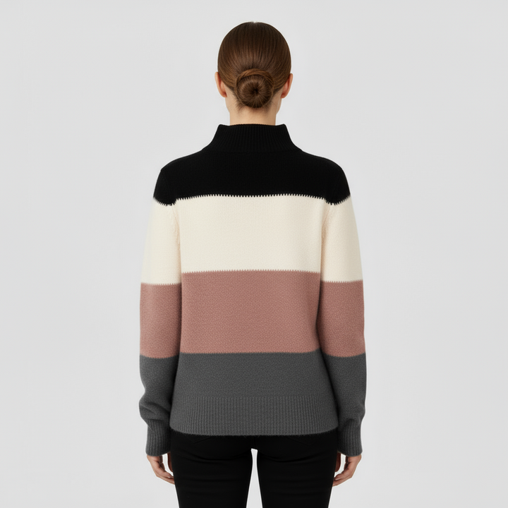 Pull Femme Bicolore Col Montant