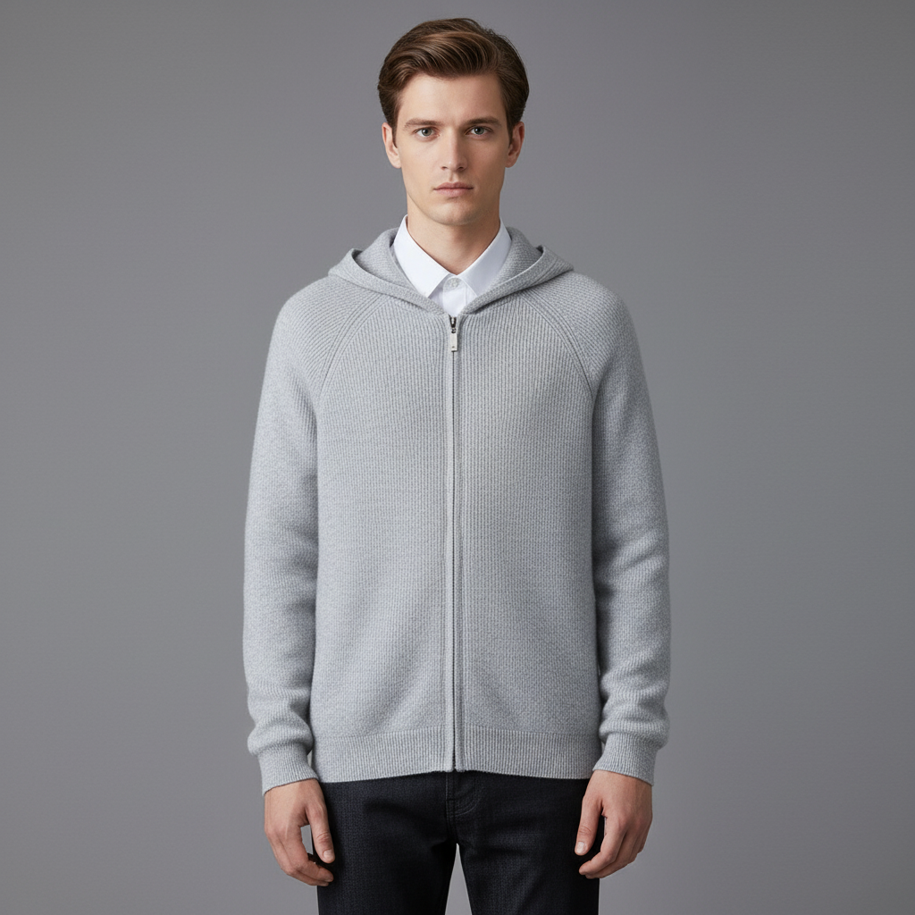 Cardigan Homme Mérinos à Capuche Zippé