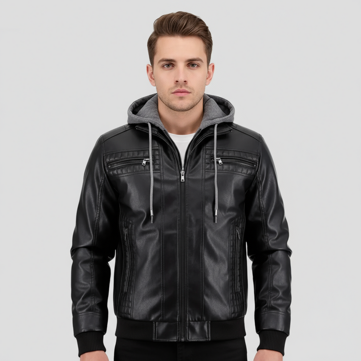 Veste Motard Homme Cuir à Capuche