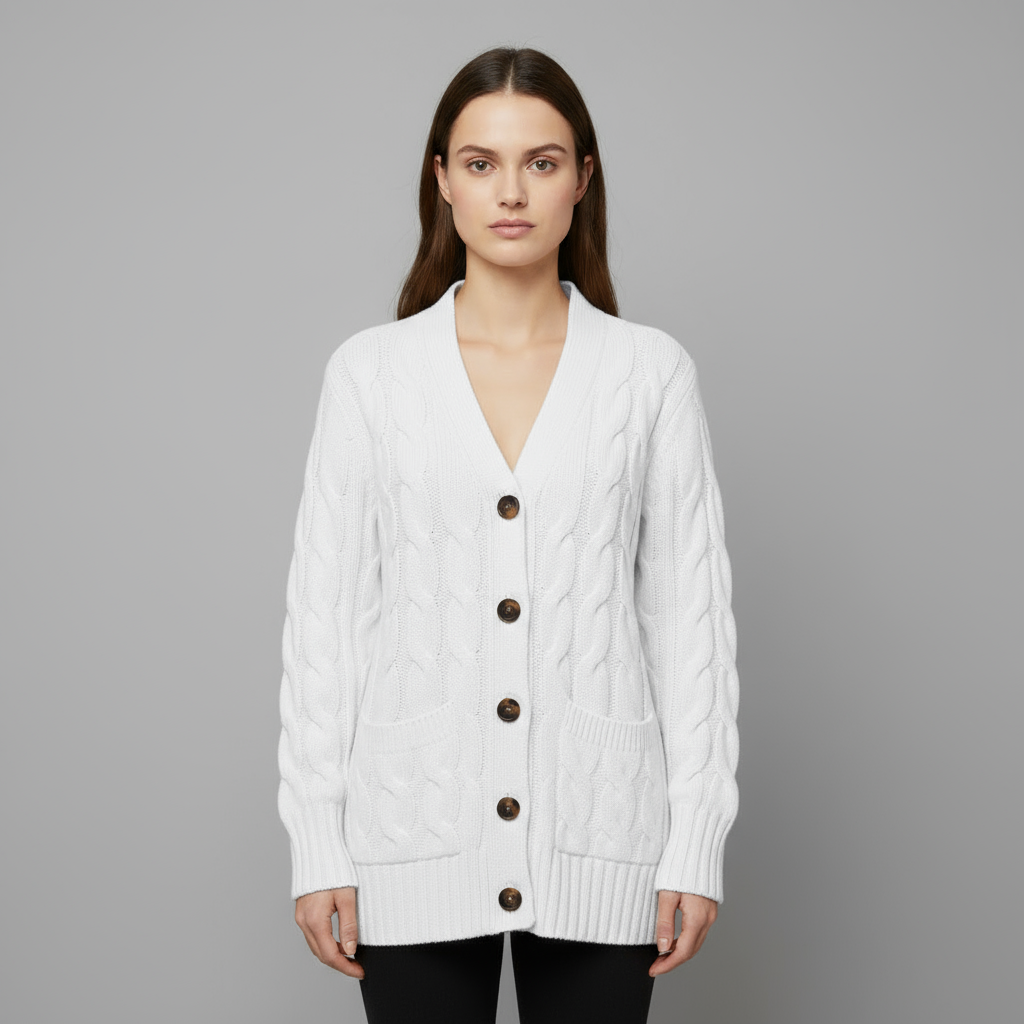 Cardigan Femme Maille Torsadée Boutonné