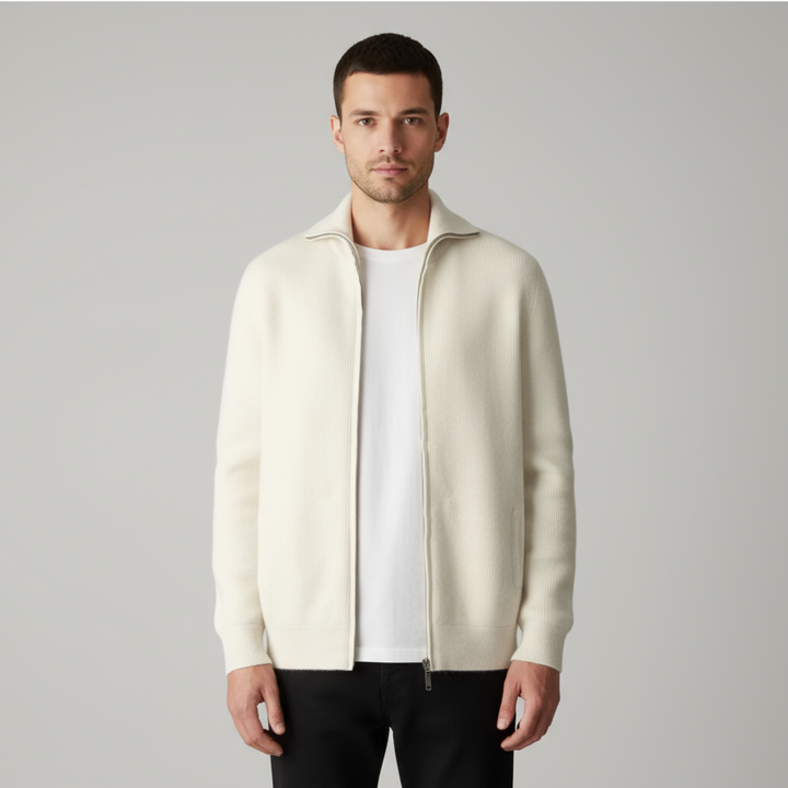 Cardigan Homme Zippé Maille Côtelée | Col Montant