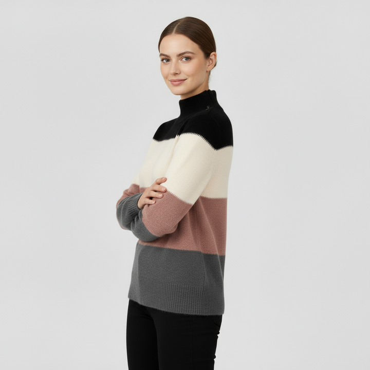 Pull Femme Bicolore Col Montant