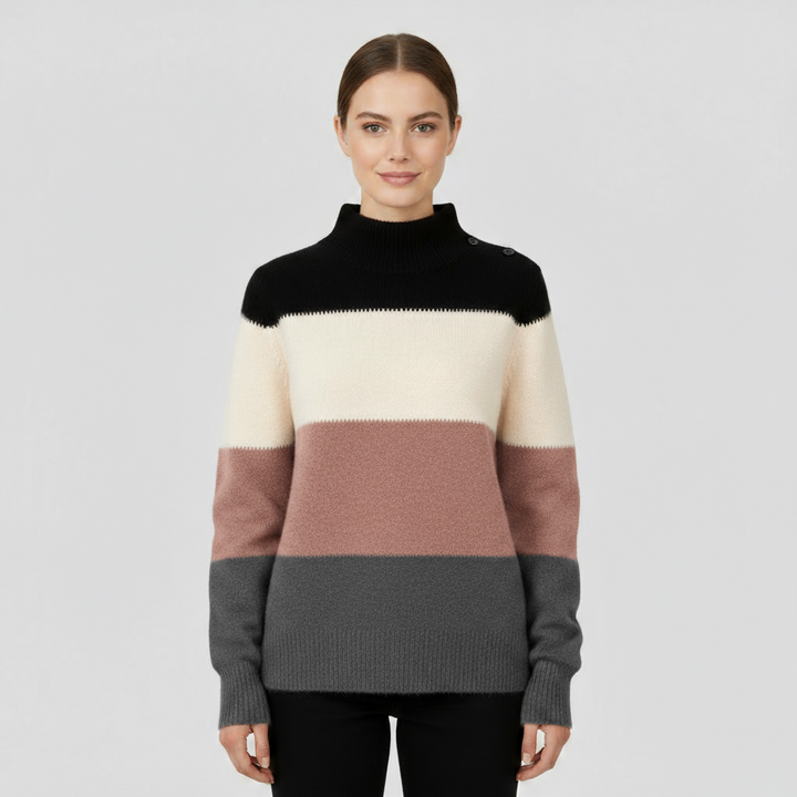 Pull Femme Bicolore Col Montant