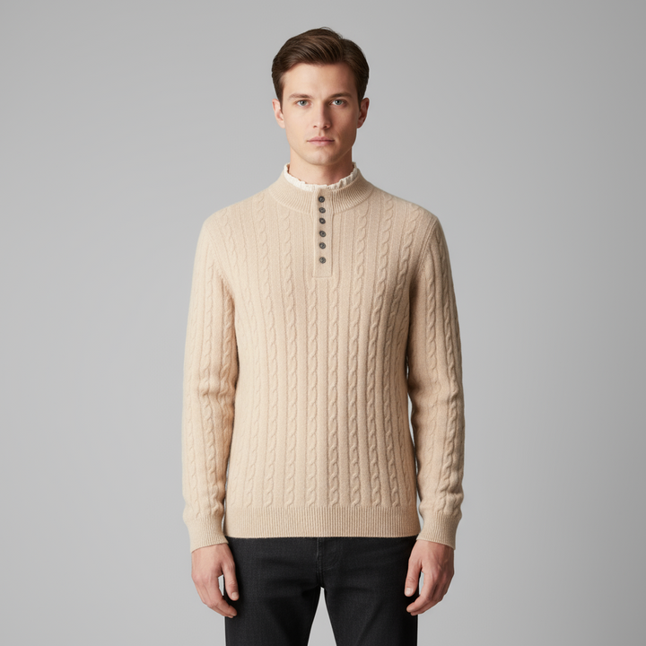 Pull Homme Laine Mérinos Torsadé | Col Boutonné