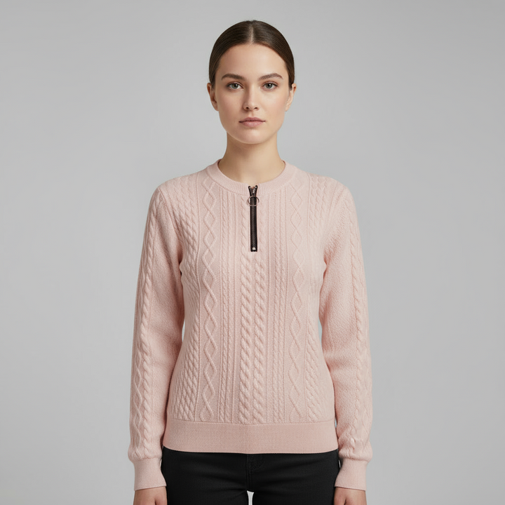 Pull Femme Demi-Zip Col Montant