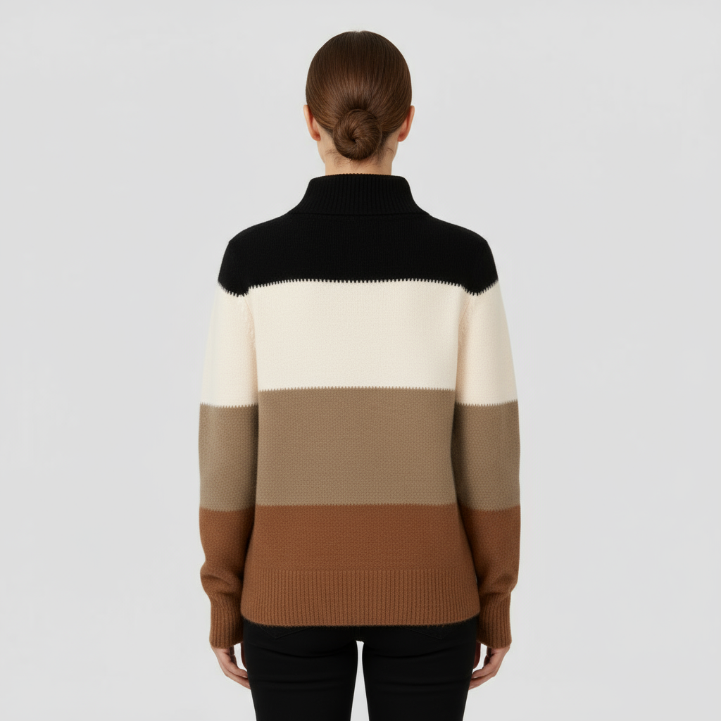 Pull Femme Bicolore Col Montant