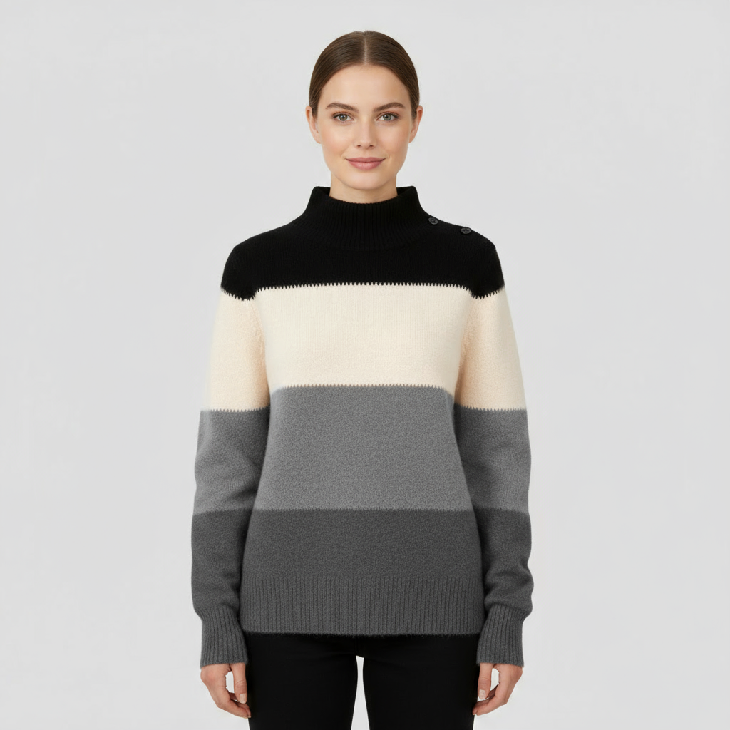 Pull Femme Bicolore Col Montant