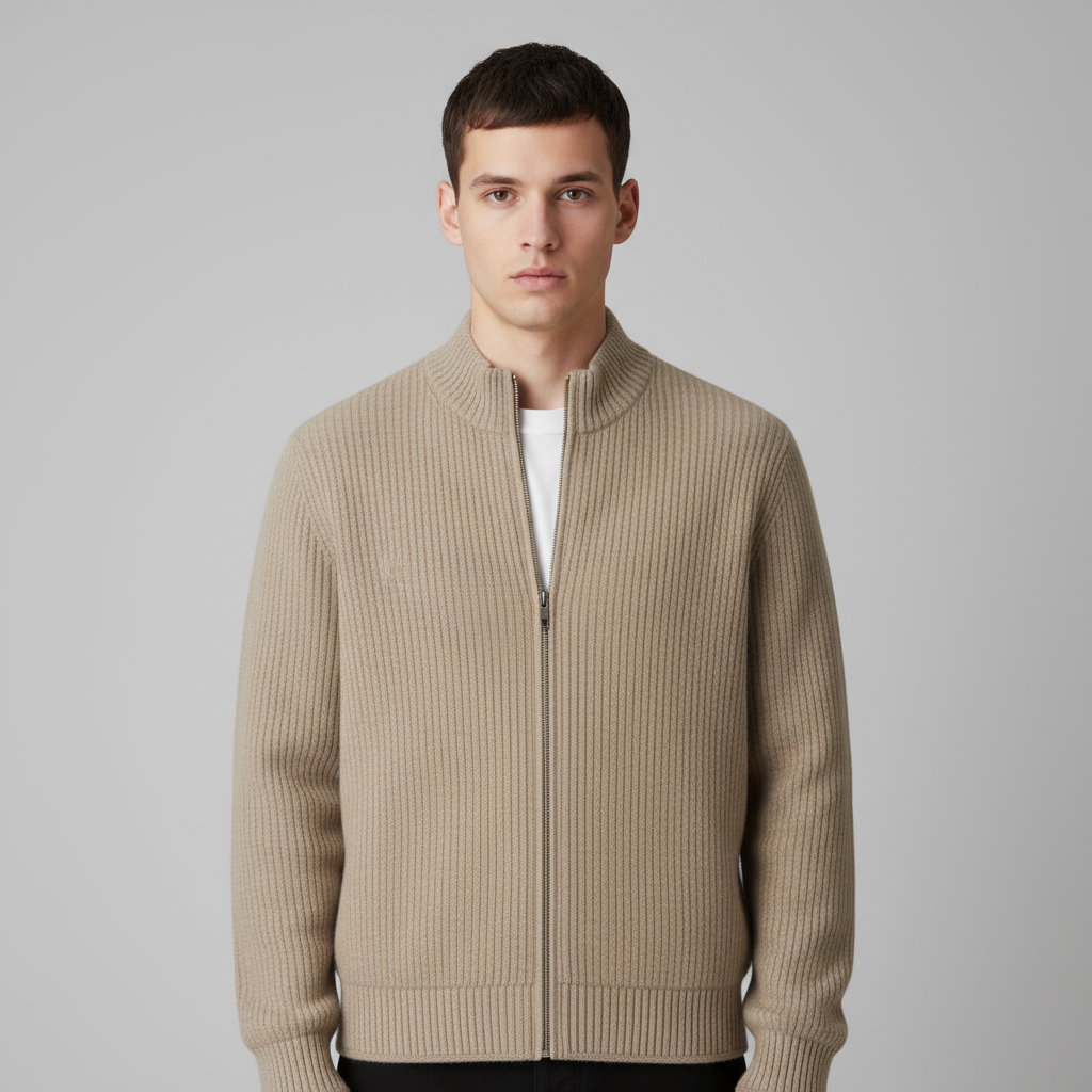 Cardigan Homme Zippé Côtelé