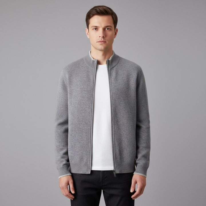 Cardigan Homme Zippé Laine Mérinos | Col Montant