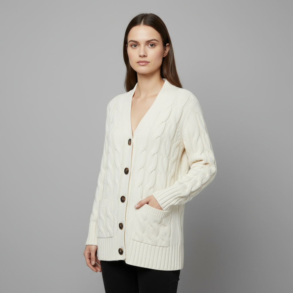Cardigan Femme Maille Torsadée Boutonné