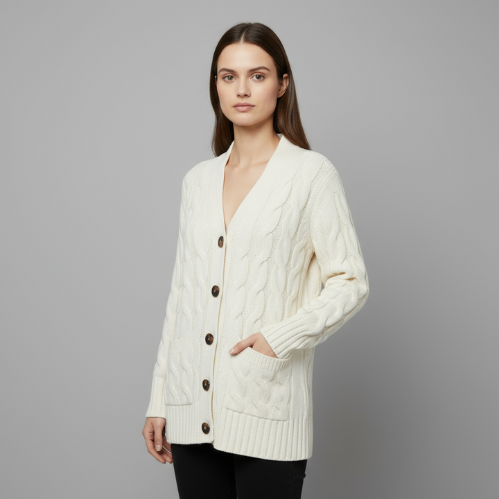 Cardigan Femme Maille Torsadée Boutonné